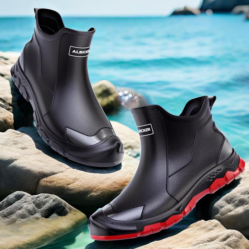 Men's Short Rain Boots Urban Water Boots Non-slip Wear-resistant Wading Boots Men's Trendy Lightweight Waterproof Rubber Shoes