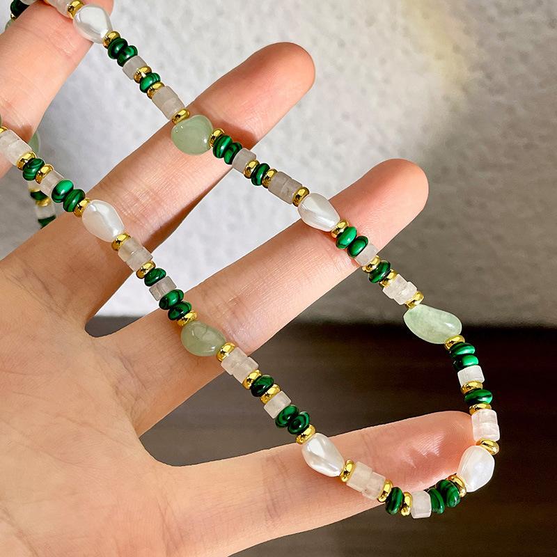 Titanium Steel Natural Stone Pearl Beaded Necklace Retro High-end Temperament Collarbone Chain Fashion Niche Versatile Jewelry Women
