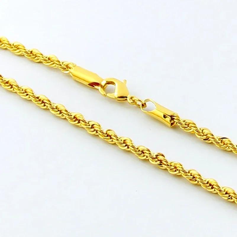 New 18K Gold Beautiful 3MM Twisted Rope Twist Electroplating Necklace for Men Women Wedding designer Jewelry Christmas Gifts