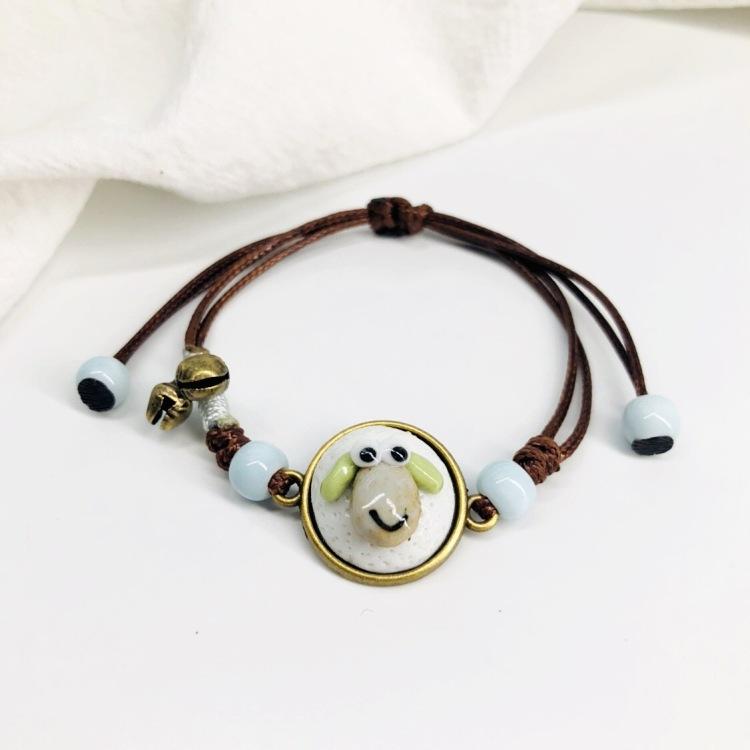 Retro Stone Flower Bracelet Female Jingdezhen Handmade Jewelry Woven Ceramic Pinched Flower Bracelet
