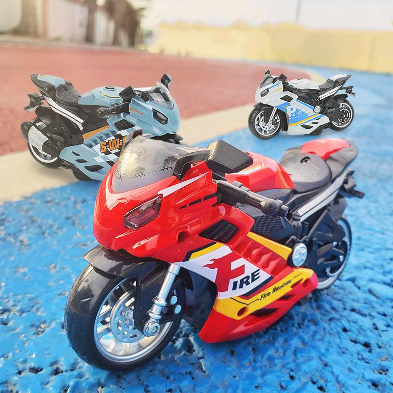 Lights Music Effect Simulation Motorbike Toys Boys Flash Iron Ride Police Motorbike Model Pull Back Inertia Car Children'S Gift