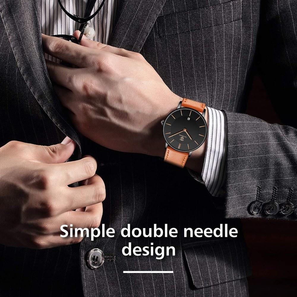 Ben nevis Men's Minimalist Analog Watch Leather Strap Date Display Orange Blue 04-Orange Black