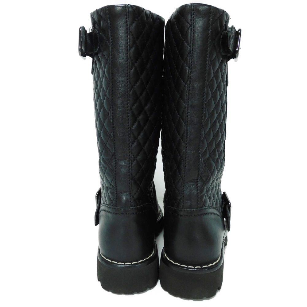 Used Matelasse COCO Mark Engineer G28566 7900 34" Quilted Side Zip Engineer Belt, Size 8.3" (10097) CC Mark Black