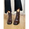 Quiet Sole Soft Leather Ankle Boots Women's Autumn Winter Thick Heel High Heel Lace-up Ankle Square Head High Heel Short Boots
