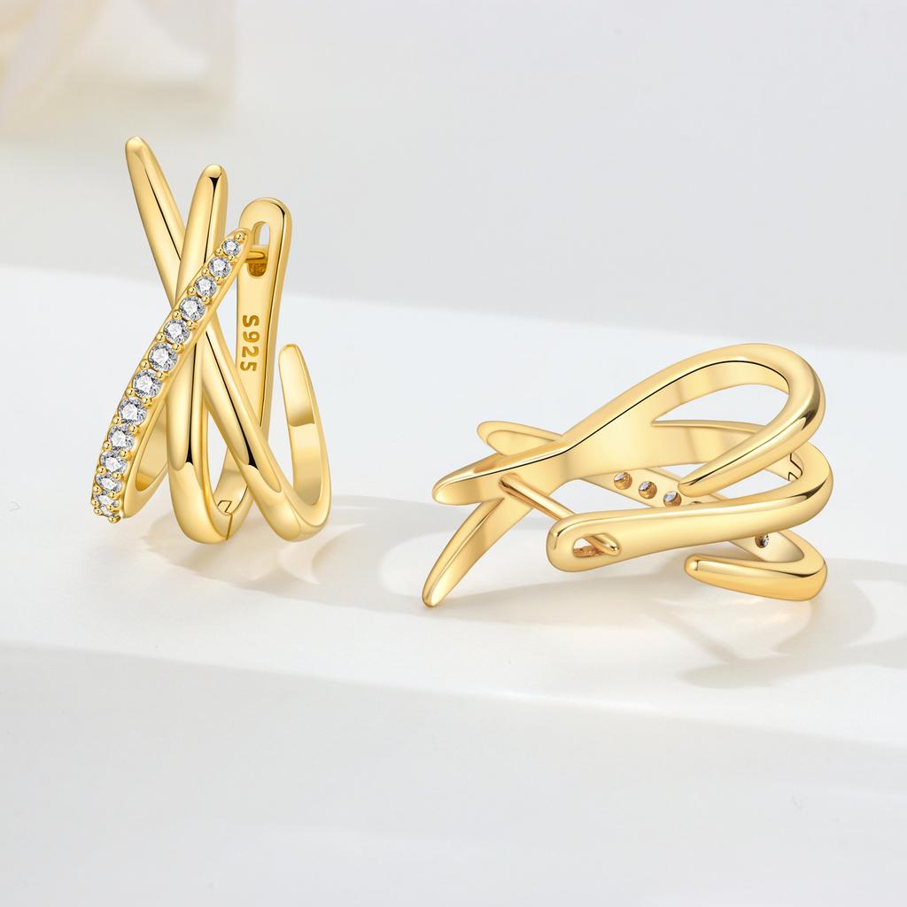 S925 Silver Personality Geometry Cross Earrings Hoop Earrings Women Jewelry Trendy Anniversary Gifts