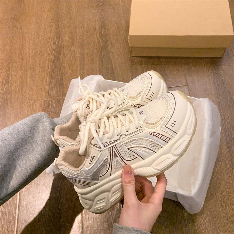 

Европейские туфли на платформе с сеткой для папы, женская обувь на весну 2025 года, новые туфли на плоской подошве с завышенной талией, повседневная спортивная обувь 40