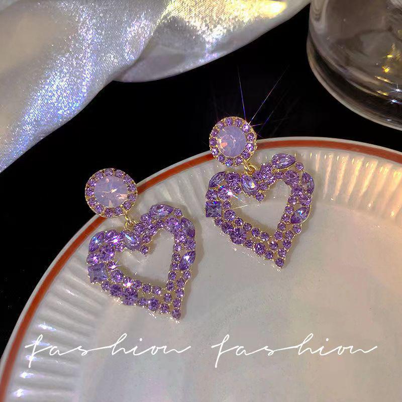 

Exquisite 925 Silver Purple Heart Stud Earrings with Elegant Stone Design for Women