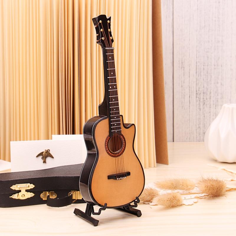 Miniature Guitar with Stand & Storage for Case Replica Ornament Bass Guitar Replica Mini Model Dollhouse Decoration Kid