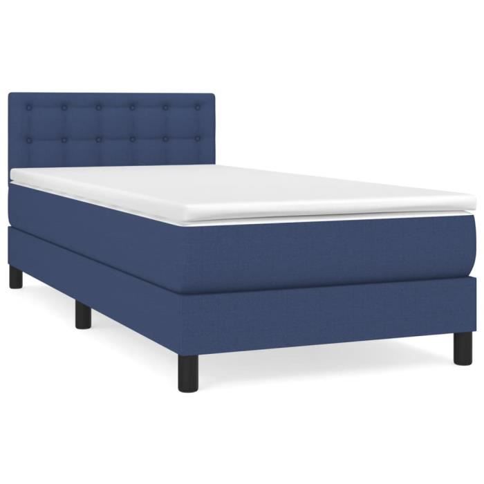 3140359 vidaXL Lit à sommier tapissier avec matelas Bleu 100x200 cm Tissu
