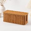Woven Rattan Cable Management Box Decorative Power Strip Organizer with Cord Openings Enclosed