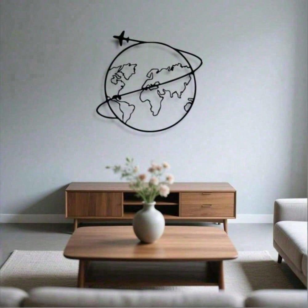 Metal World Map Wall Art Airplane Trajectory Minimalist Iron Craft Travel Theme Living Room Office Gift Travel Lovers