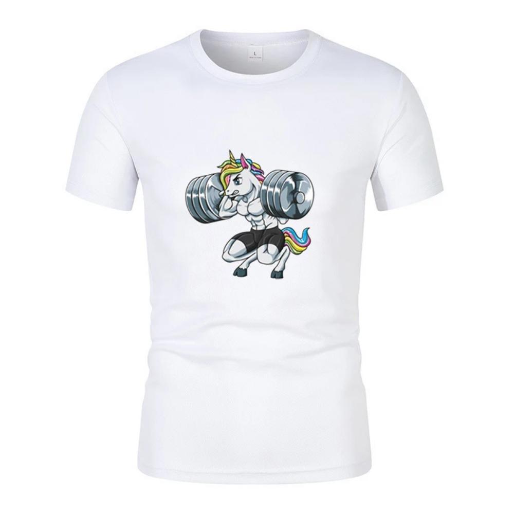 Fun Gym Unicorn Weightlifting Fitness Bodybuilding Printed Round Neck T-Shirt Summer Breathable Quick-Dryingcasual Short Sleeves