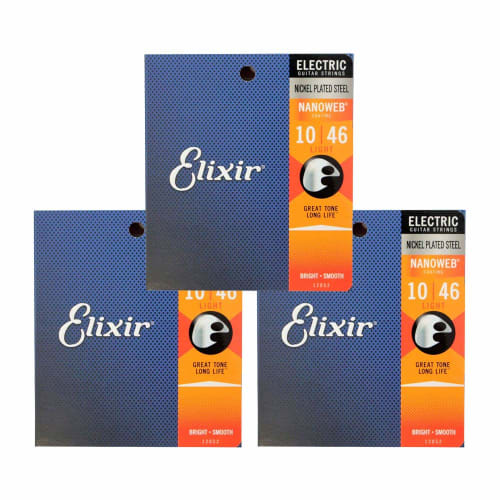 Elixir ELIXIR 12052 NANOWEB Light 10-46 Electric Guitar Strings X 3 Sets