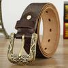 Shuanglong Play Bead Belt Men'S Genuine Leather Brass First Layer Real Cowhide Retro Belt Youth Handmade Shuanglong Play Bead Button Head