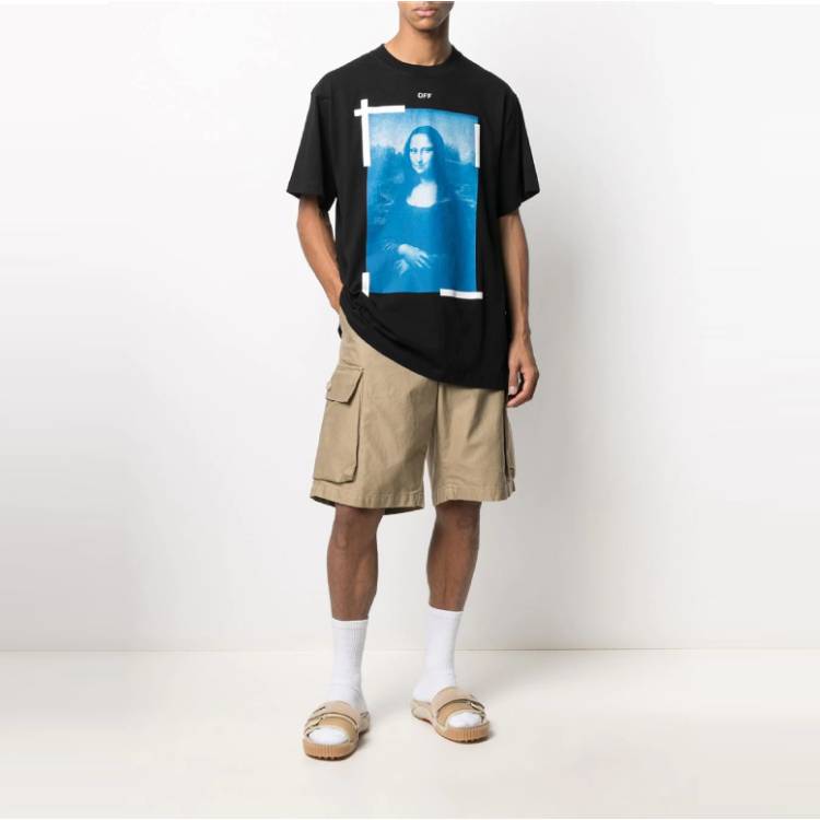 Off-White Monalisa Short-Sleeve Over Tee Black/White Men Tops OMAA038R21JER0011001