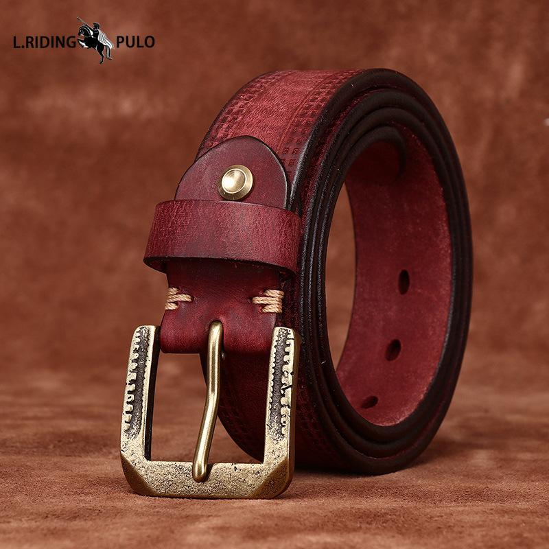 Retro Personality Embossed Matte Leather Belt Men's First Layer Cowhide Casual Jeans Belt