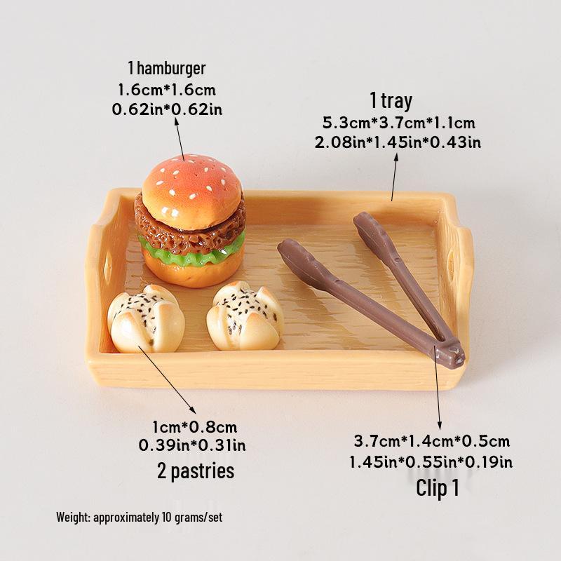 Mini Dollhouse Hamburger Model Pastry Display Stand & Bread Clip DIY Scene Accessories