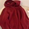Women's 100% Pure Wool Hooded Knit Sweater - Solid Color Loose Pullover