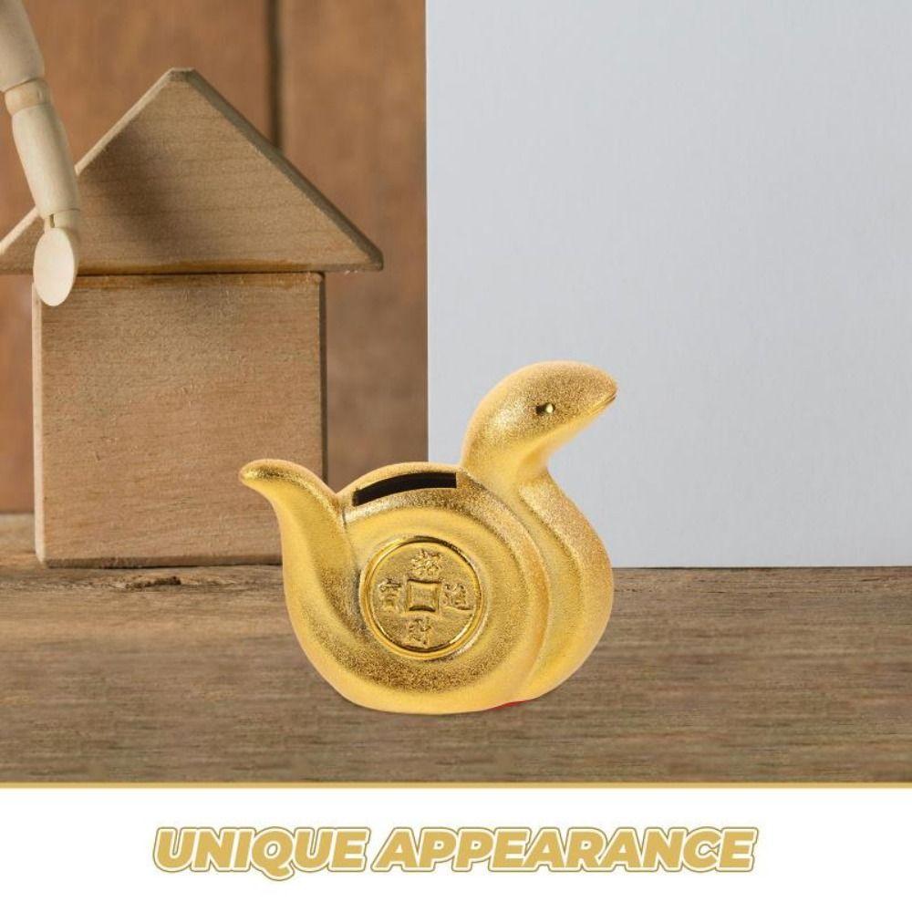 Cute Golden Snake Piggy Bank Unique Desktop Animal Jar Funny Snake Year Ornaments  Collection