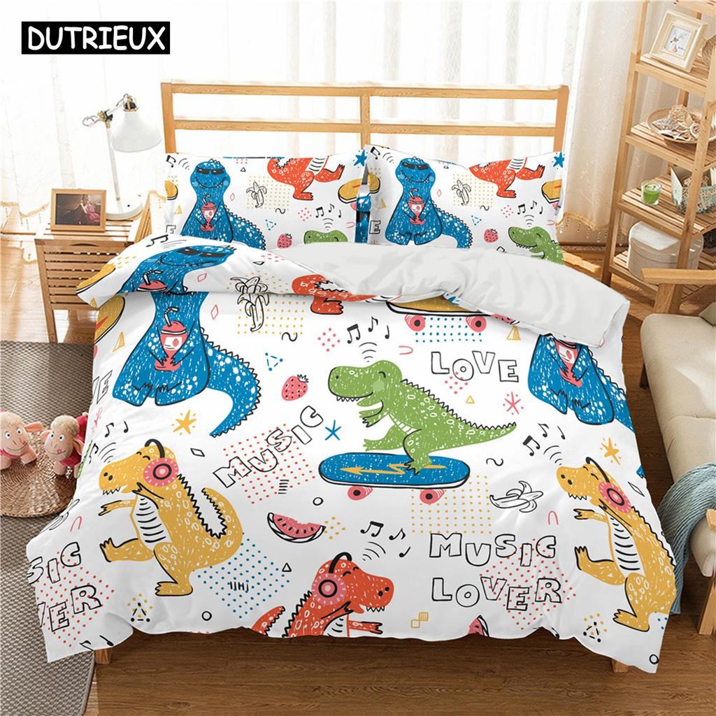 Cute Cartoon Dinosaur Print Polyester Bedding Sets Child Kids Covers Boys Bed Linen Set For Teens King Size Bedding Set