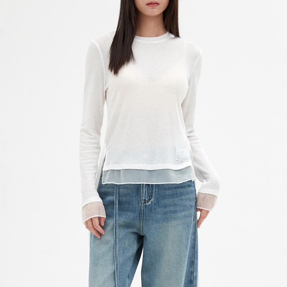 Elssibeui Chiffon Detail Long-Sleeve Top_Ivory