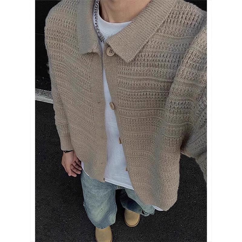 

Men s High-End Deep Gray Knit Cardigan: Autumn/Winter Lapel Sweater, Lazy Style, CleanFit. L 55-65 kg