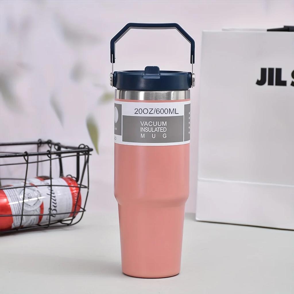 900ml Portable Car Cup Stainless Steel Thermos Cup with Straw Travel Sports Water Bottle With Handle Cover Coffee Vacuum Flask