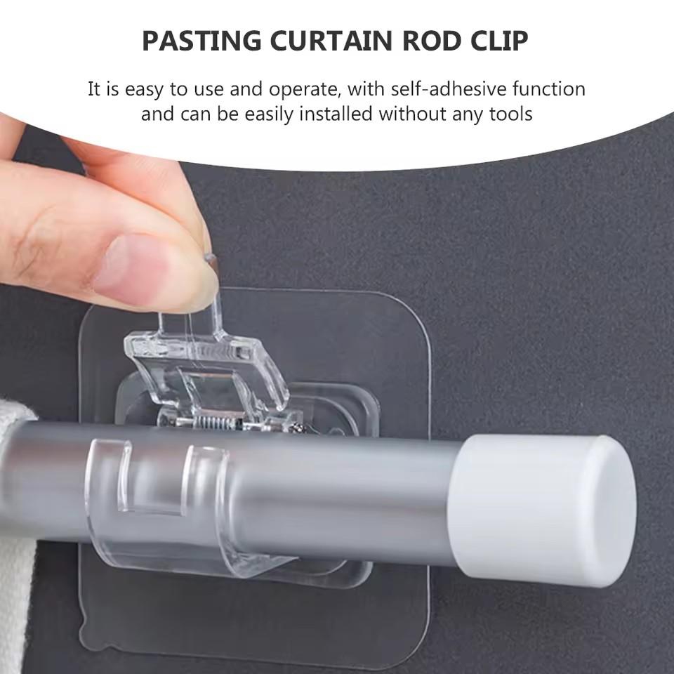2-12PCS Adjustable Curtain Rod Clip Self Adhesive Clamp Hook Curtain Rod Holder Wall Bracket Holder Nail-Free Wall Hanging Clip