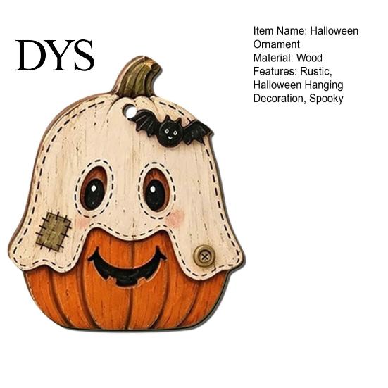 Cartoon Wooden Wall Decorations Vintage Halloween Hanging Ornaments, Rustic Pumpkin Owl Ghost Farmhouse Ornaments Tree Decoration with Rope for Window