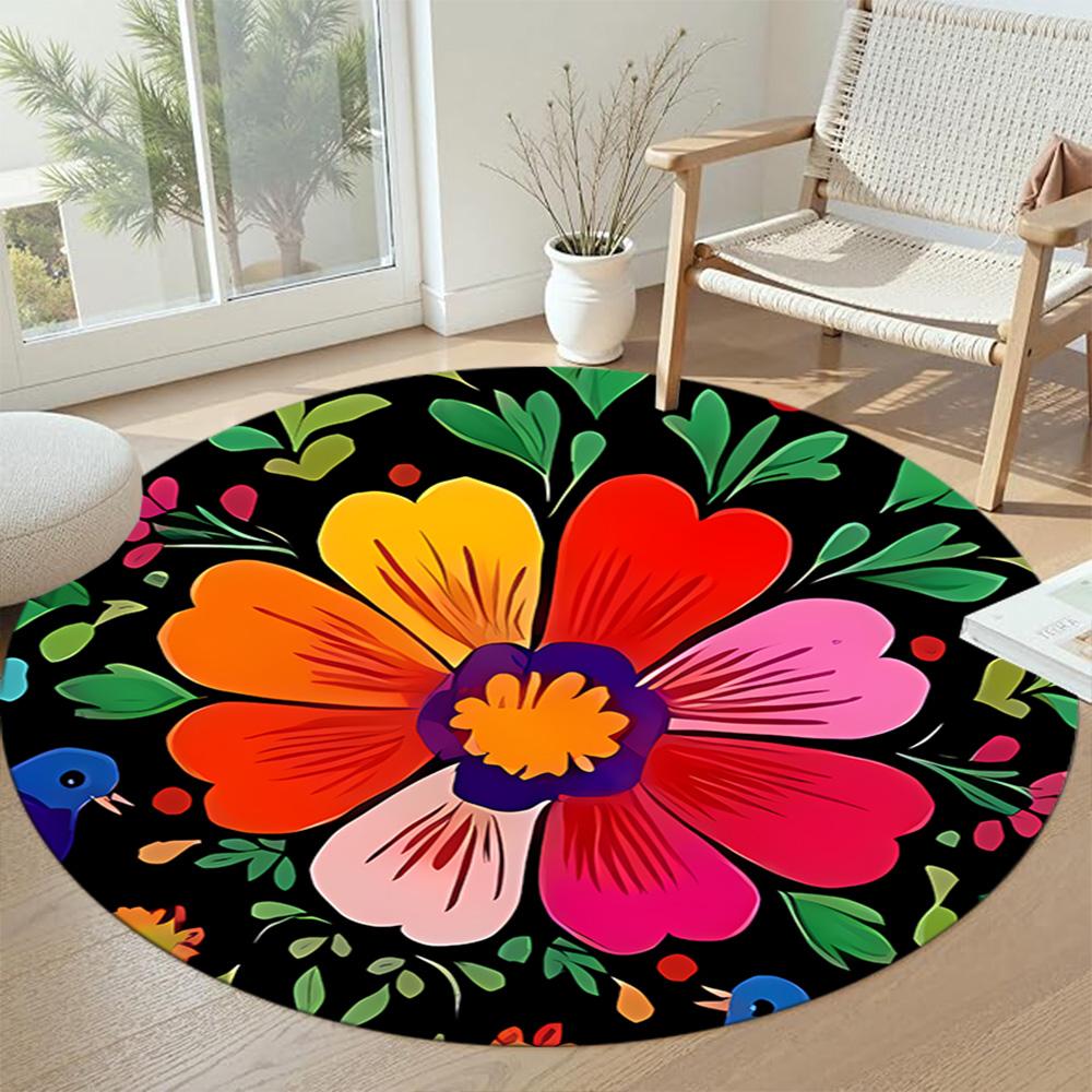Flower Round Office Rug Perfect for Study Room Kitchen Dormitory Living Rooms Antislip Round Carpet Decorate Offices Best for Christmas