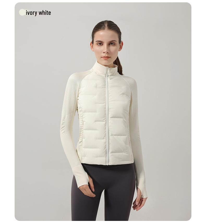 Leichte nahtlose Damen-Laufjacke aus weißer Gänsedaune