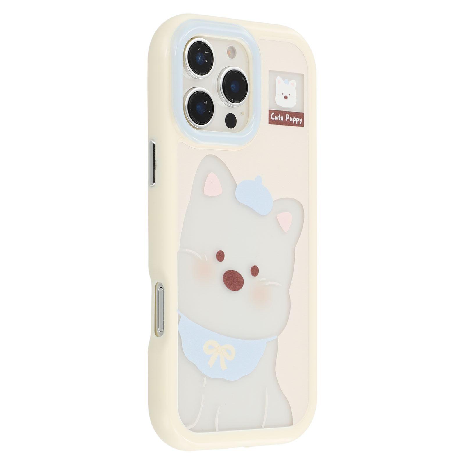 

For iPhone 16 Pro Case Pattern Printing TPU+Acrylic Phone Back Cover Large Lens Cutout White Dog