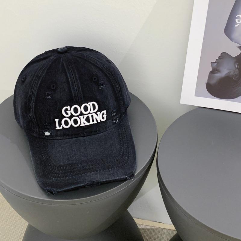 Hole letter embroidery washed baseball cap for men and women, spring and autumn outdoor face small new fashion cap