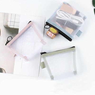 Mini borsa portamonete in rete trasparente, piccola borsa per cosmetici, custodia per trucco, porta carte di credito, portachiavi, auricolari, linea dati