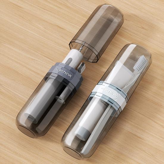 Toothbrush Storage Box Transparent Portable Travel Case with Leak-Proof Lid Integrated Mouthwash Cup Toothbrush