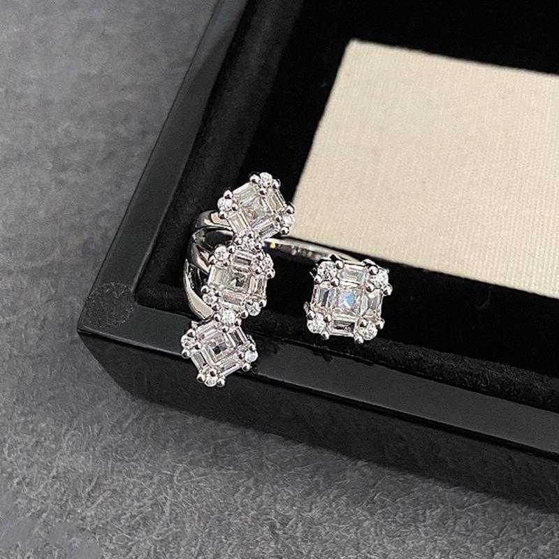 Zircon rhombus open ring, personality trend, fashion temperament, index finger ring, design sense, niche jewelry