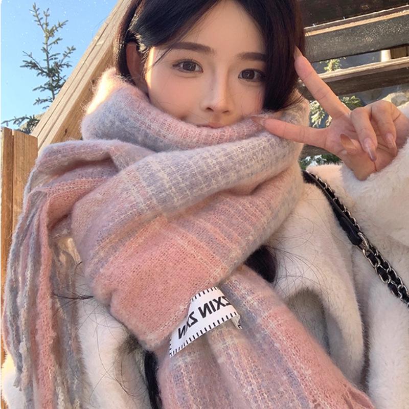 Cozy Korean Style Faux Cashmere Plaid Scarf with Tassels - Versatile and Warm for Autumn/Winter