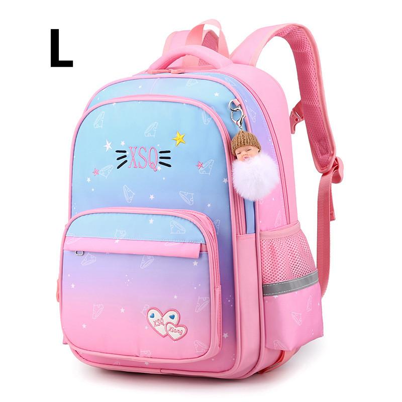 Girls' School Backpack with Cute Doll Pendant Gradient Princess Backpack Nylon Student School Bags Suitable for Ages 1-3-6 Book