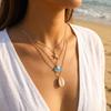 Boho Seestern Muschel Muschel Perle Anhänger Halskette für Damen Trendige Goldfarbe Mehrschichtige Ketten Halsketten Sommer Strandparty Schmuck