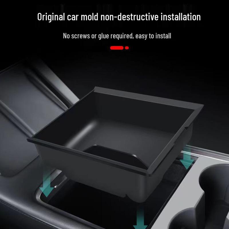 Center Console Storage Box for Model 3/Y - Non-Destructive Installation with Hidden Armrest Screen