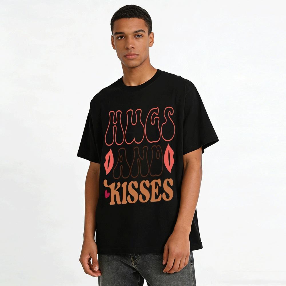 Retro Hugs And Kisses Lip Print Casual Versatile Top Pure cotton T-shirt