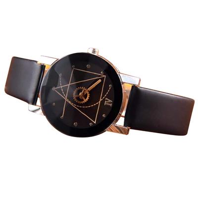 ZooooM Unique Gear Geometric Motif Design Watch with Quartz Movement and Faux Leather Band, Fashionable and Casual, Unisex (Women's Black)