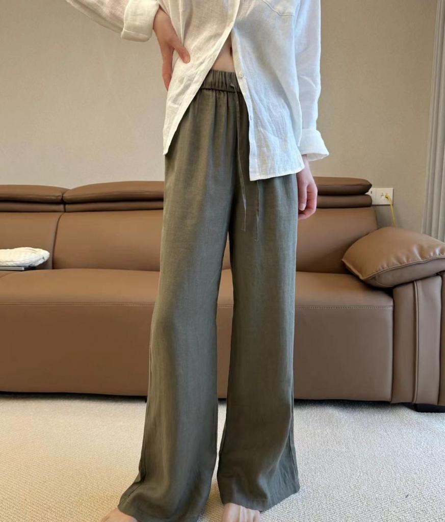 Women's Summer Japanese Style Cotton Linen Wide Leg Elastic Waist Pants