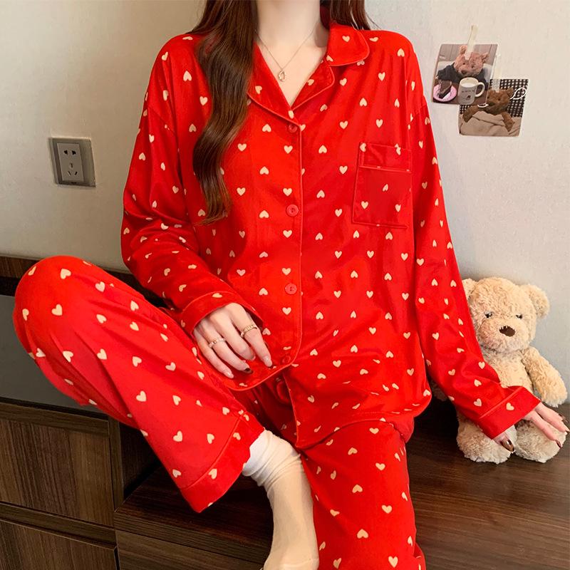 Korean Sweetheart Pajamas Set: Women's Long-Sleeve & Pants Homewear for Spring & Autumn