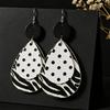 Polka Dot Double Layer Water Drop Leather Earrings - Black & White Geometric Accessories
