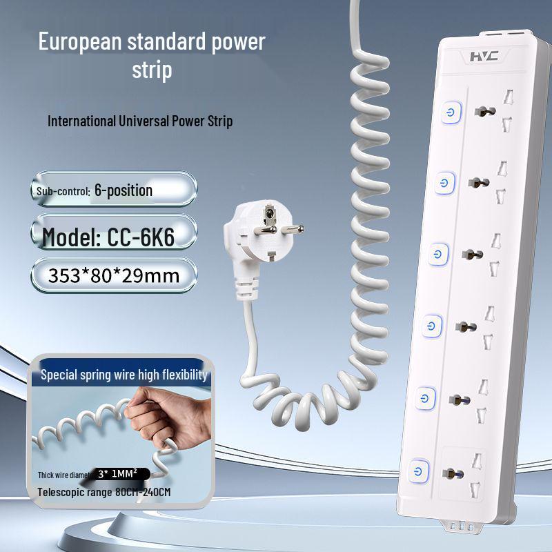 European Standard German Power Strip Extension Cord Adapter for Cross-Border Use