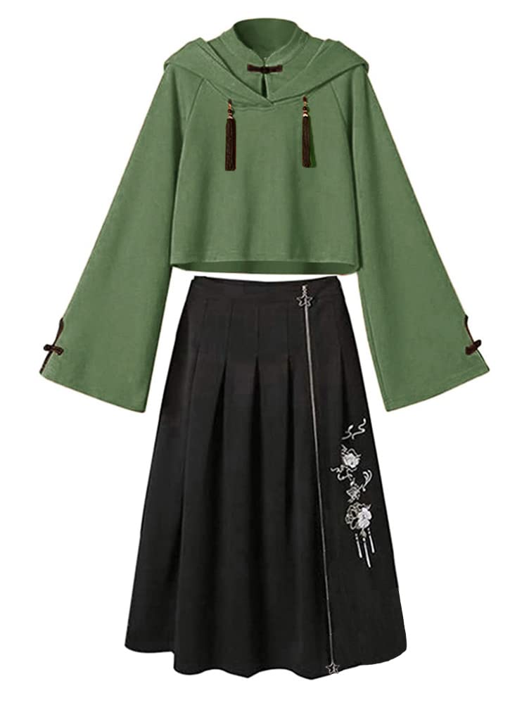 

Minesam Набор в китайском стиле Стильный ципао для весны и осени Размер Женская толстовка, 2 предмета (Топ + Юбка), (Армейский зеленый, XL)