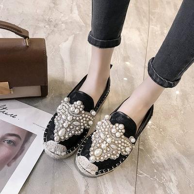 Jarní a letní top prodej Perlové kamínkové mokasíny Dámské espadrilky s plochou podrážkou Ležérní líné boty Dámské ploché boty
