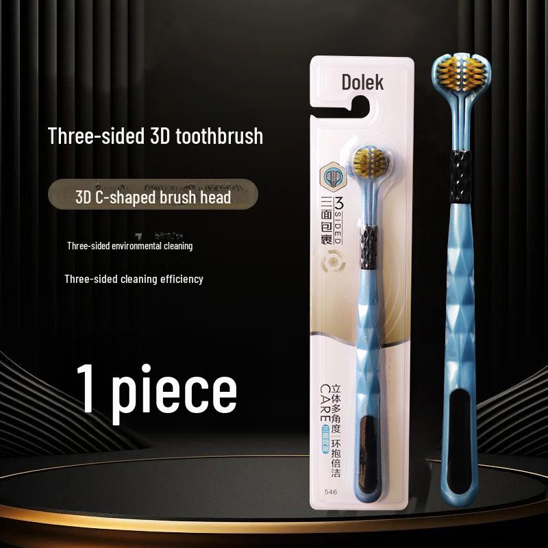 Three-Sided Adult Toothbrush with Soft Bristles and Tongue Scraper for Men and Women