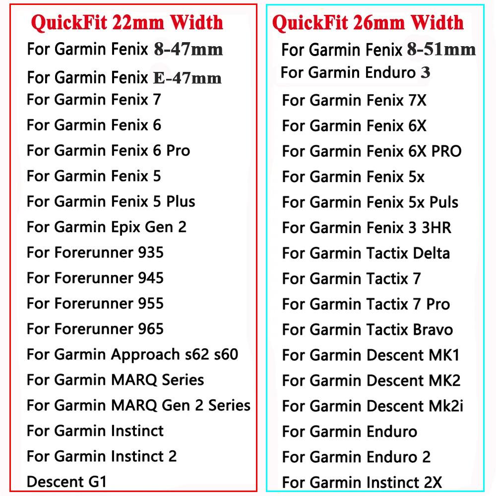 QuickFit 26mm 22mm Silicone Band For Garmin Fenix 8 7X 7 6X 6 5X Plus Epix Pro Gen 2 Forerunner 945 955 Strap Wristband Bracelet